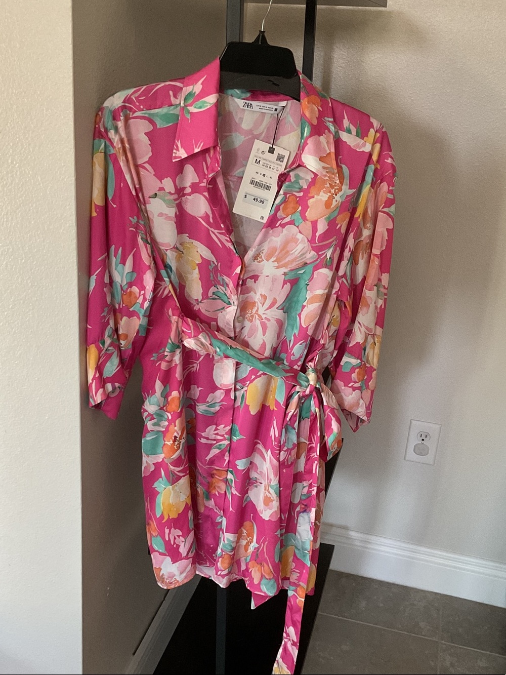 Zara Pink Floral Wrap Dress with Multicolor Blooms